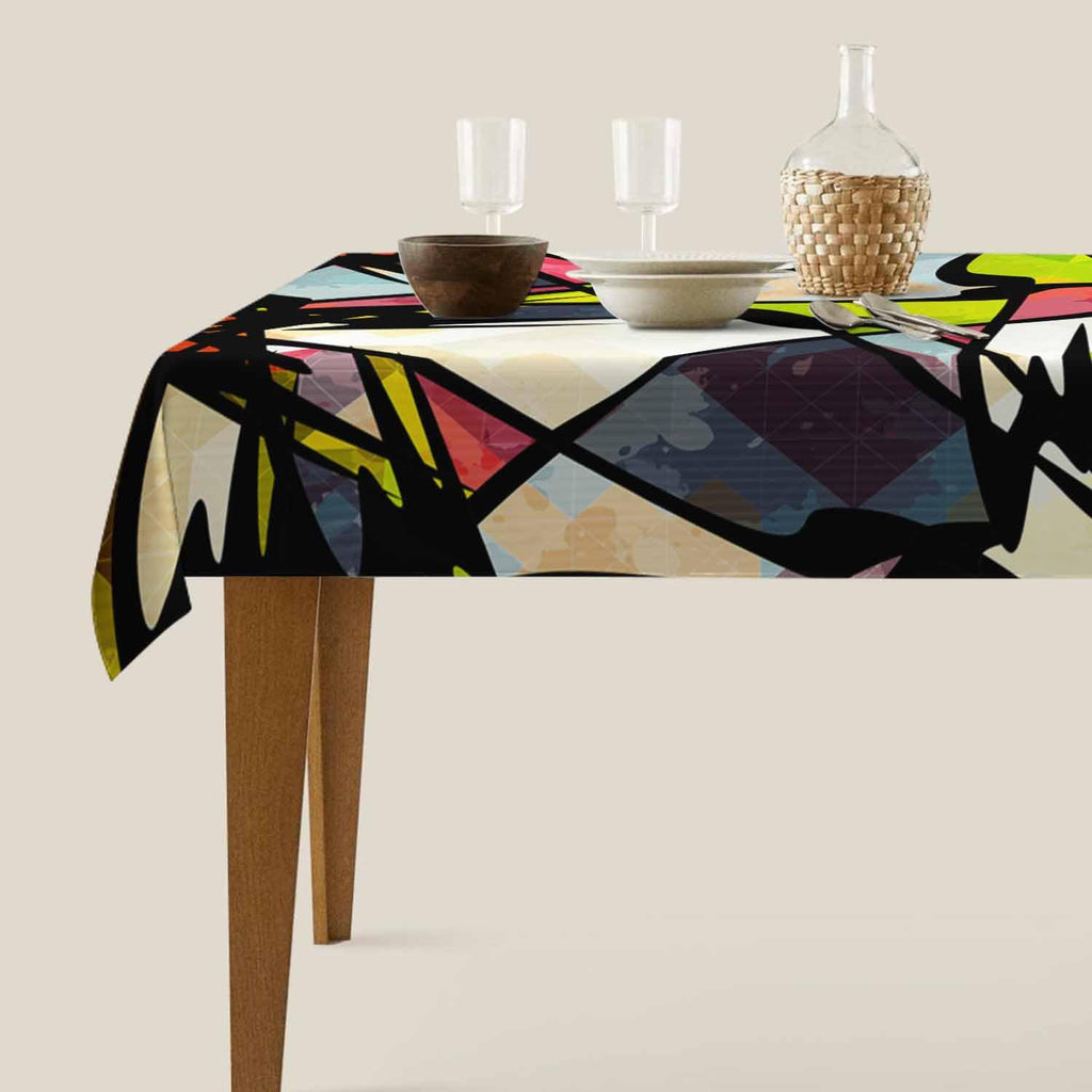 Art Graffiti Tablecloth 60x84 Inch Rectangular Abstract Colorful Irregular Geometric Creative Design Oblong Table