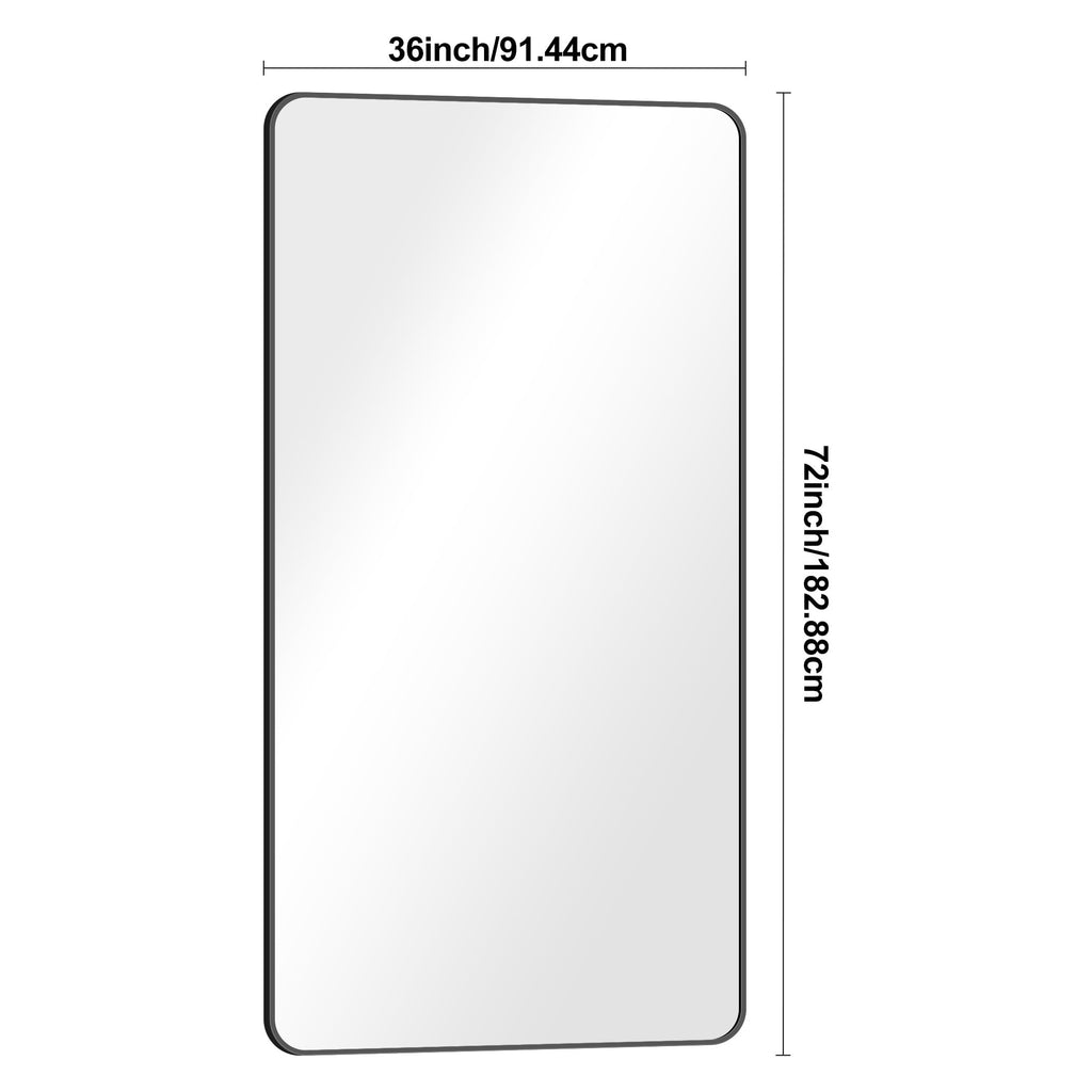 72x36 inch Large Bathroom Mirror,Black Rectangle Mirror,Wall Mounted Bathroom Frame Vanity Mirror with Round Corner