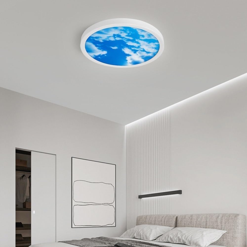 Modern Simple Creative Blue Sky, White Clouds, Swirling Beauty Ceiling Light, LED color Dimming Ultra Thin Round