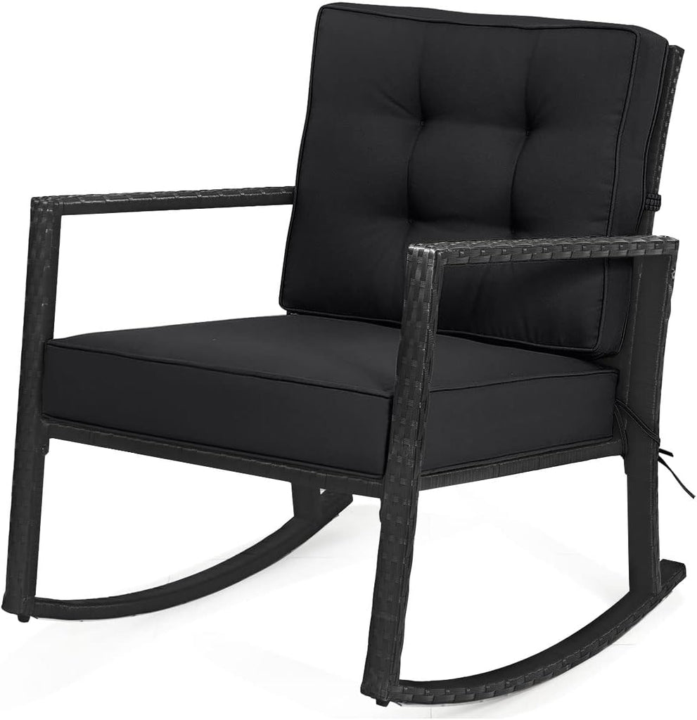 Wicker Rocking Chair, Outdoor Patio Glider Chair with Heavy-Duty Frame, Thick Cushion, Rattan Rocking Chair for
