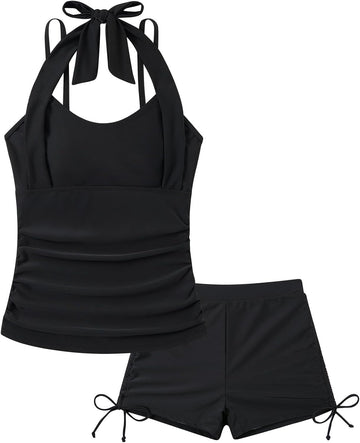Girls Tankini Swimsuit 2 Piece Halterneck Bathing Suit