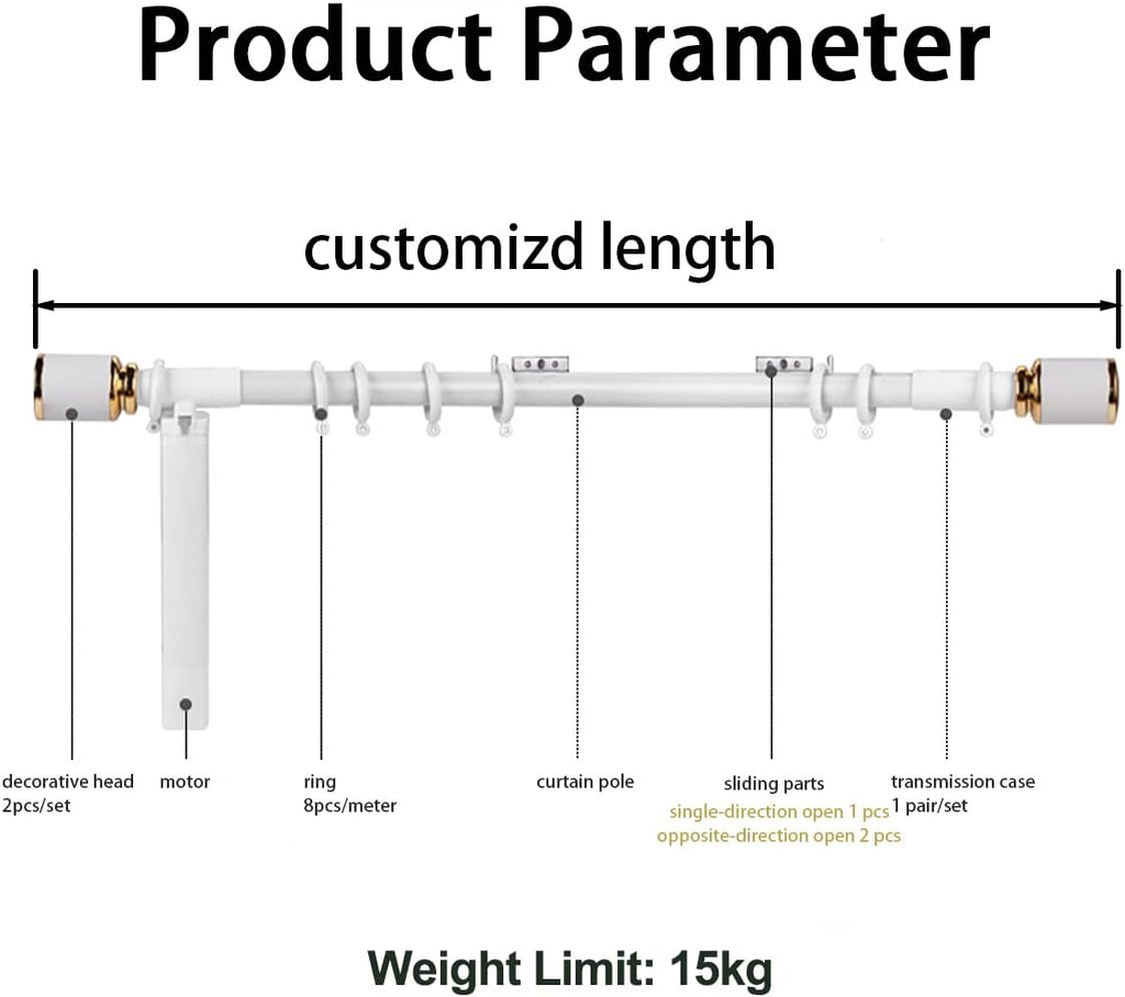 Motorized Curtain Rod System (Black) | Independent curtain control, optional Tuya smart motor for app and voice