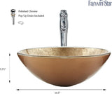 Honeysuckle Series Round Tempered Deco Glass Vessel Bathroom Sink | Top Mount Sinks Above Countertop |Handicraft