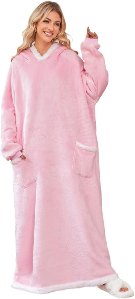 5FT Oversized Wearable Blanket Hoodie Flannel Sherpa Fleece Warm Cozy Christmas Wrap Throw Gifts for Adult