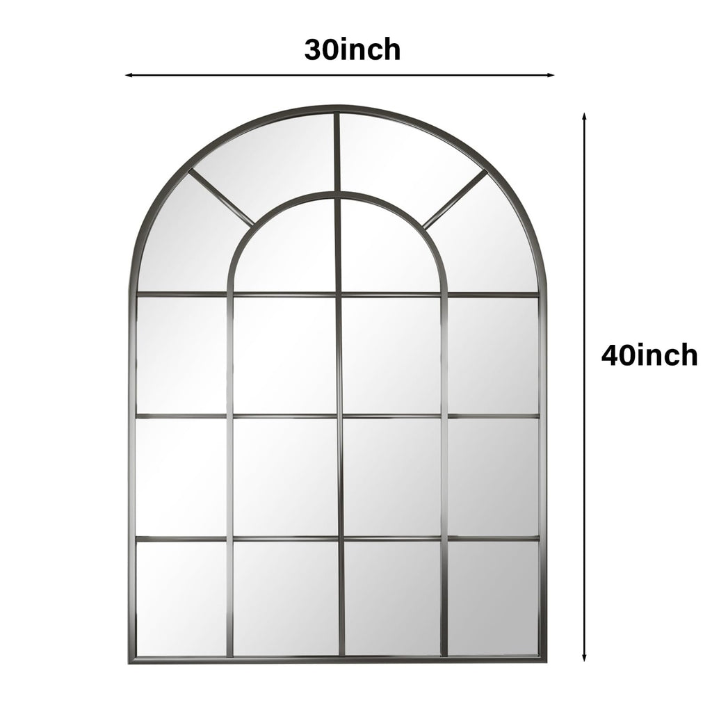 30"x 40" Windowpane Arched Wall Mirror with Metal Frame, Black