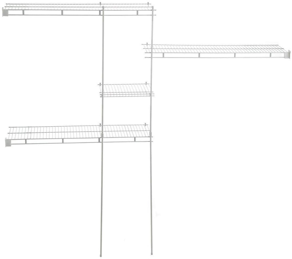 Wire Closet Organizer System, Adjustable from 5 to 8 Ft., with Shelves, Hardware, Durable Steel, Fixed Mount