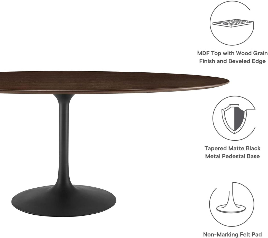 Inspired Tulip Style Oval Pedestal Dining Table — Black Cherry Walnut, 78″ Oval