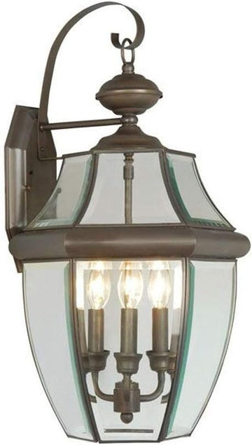 Monterey 3-Light Outdoor Wall Lantern with Clear Beveled Glass, 22.5 Inch - Bronze