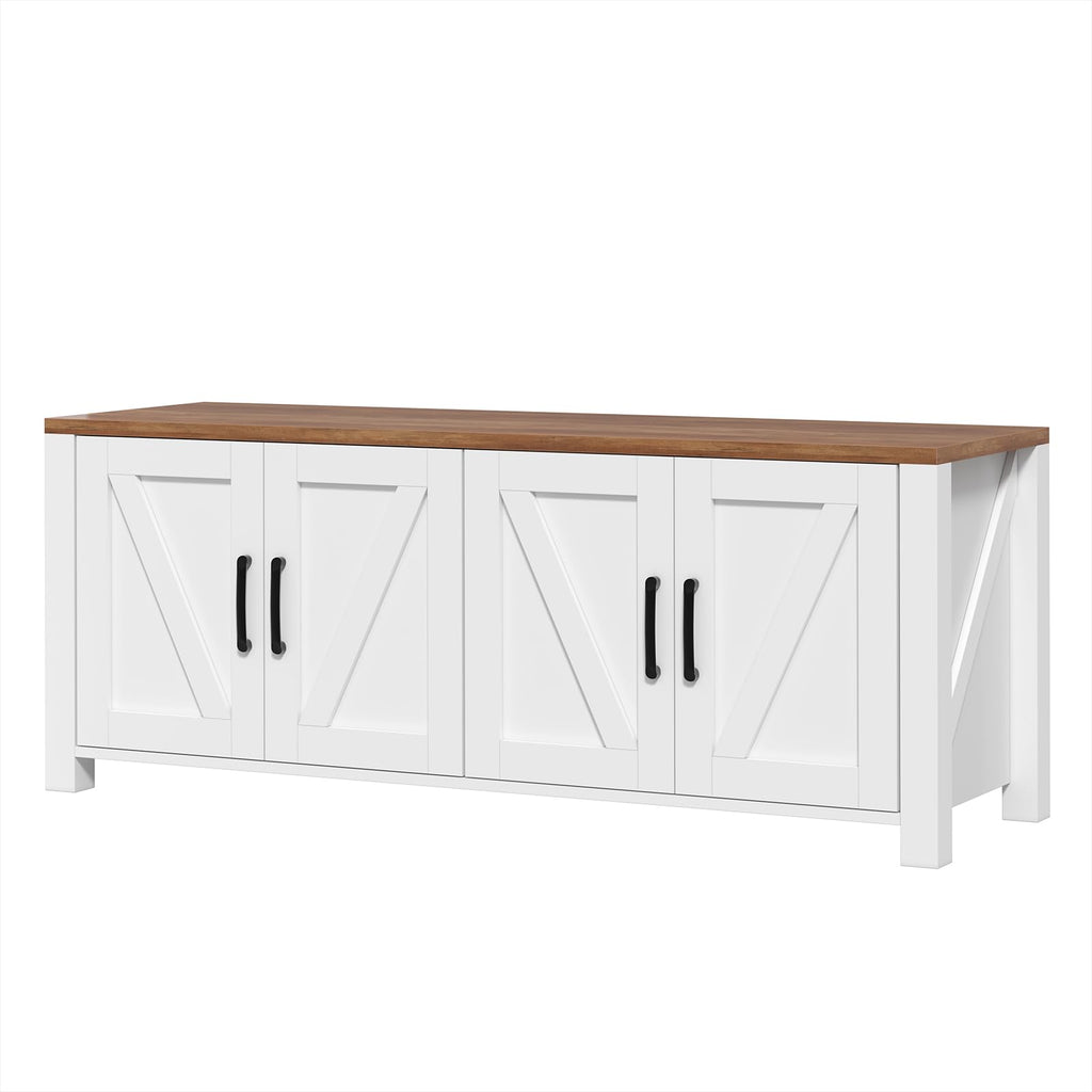 47.3" Shoe Storage Bench, Farmhouse Entryway Bench with 4 Doors & Adjustable Shelves, 2-Tier Shoe Bench, Hallyway