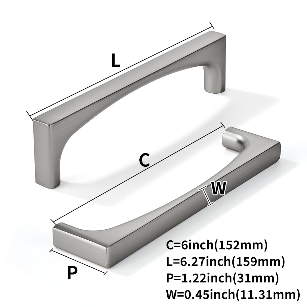 10 Pack Solid Handles 6-Inch(152mm) Brushed Nickel Cabinet Pulls,Heavy Duty Cabinets, Cupboards, Drawers and Bathroom