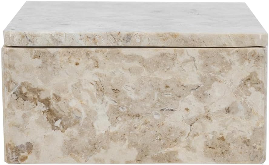 Beige Rectangular Marble Box - Decorative Storage, Home and Office Tabletop Decoration, Living Room Console Table