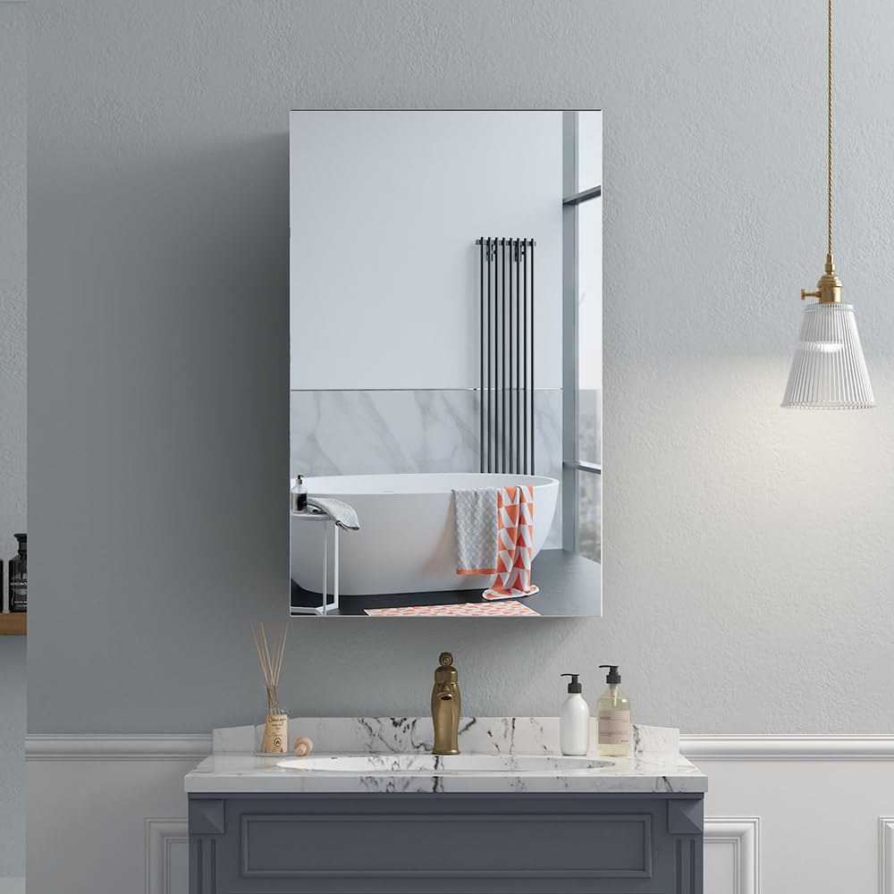 16"x26" Medicine Cabinet with Mirror, Recessed or Surface, Black