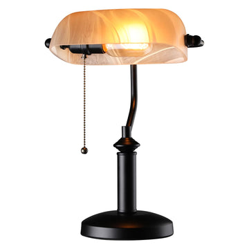Pale Yellow Glass Bankers Desk Lamp with Pull Chain, E26 Base