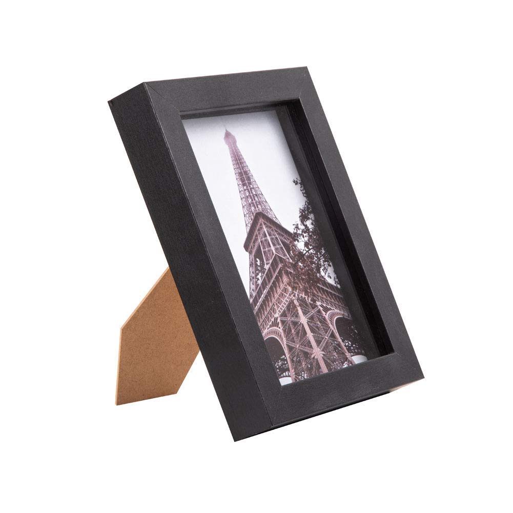5x7 Shadow Box 3D Picture Frame, Wood & Real Glass, 2 Pack, Black