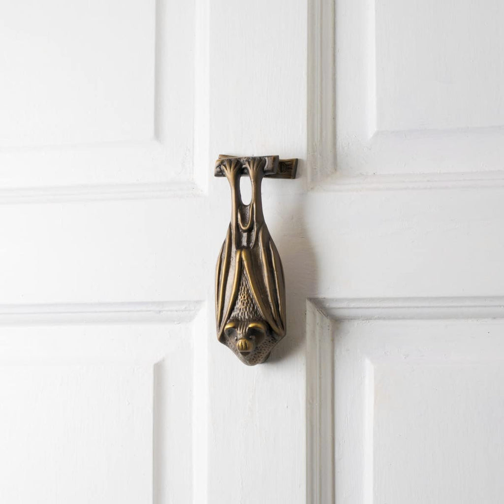 Bat Door Knocker Solid Brass Antique Finish 5 Inch Decorative Front Door Hardware with Mounting Screws
