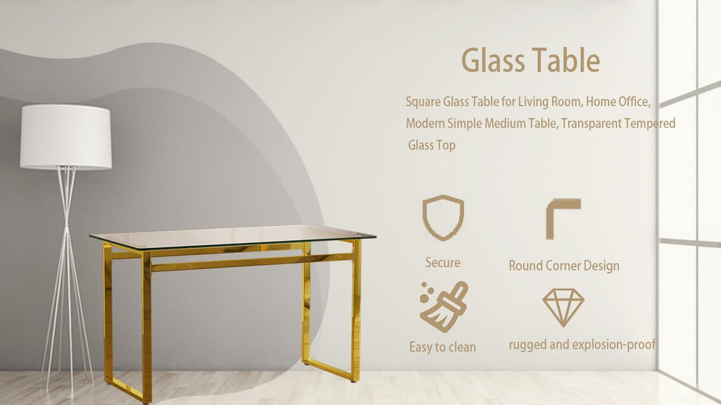 51" Modern Minimalist Rectangular Glass Dining Table for 4-6 with 0.31" Tempered Glass Tabletop and Chrome Metal