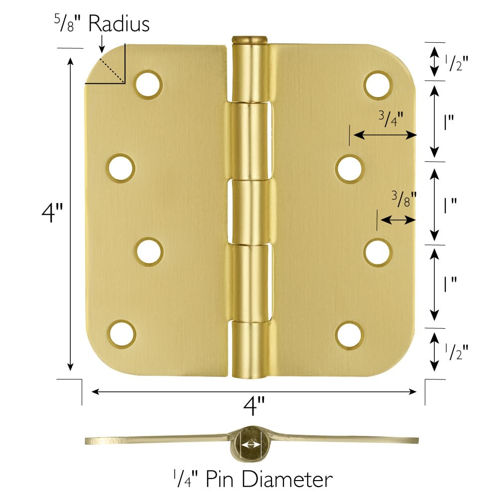 Interior Door Hinge, 4", Satin Brass