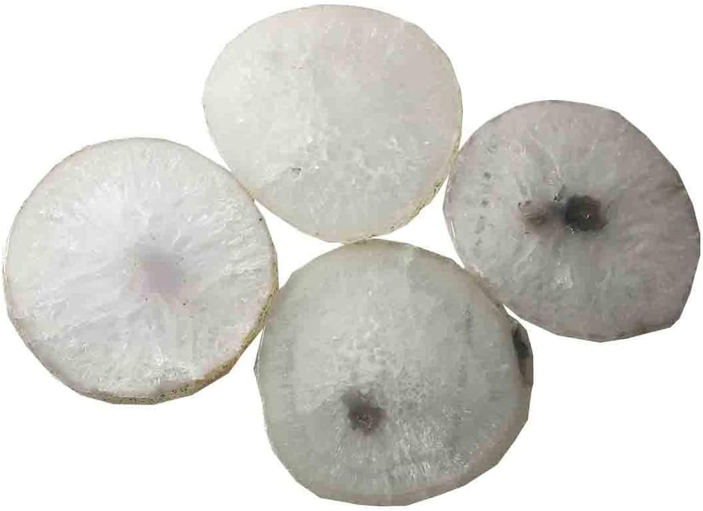 Real Natural Large Sliced Gemstone Agate Coasters/4.3 to 5 Inches// Gift Box Packed/Natural Color, White - Set of 4