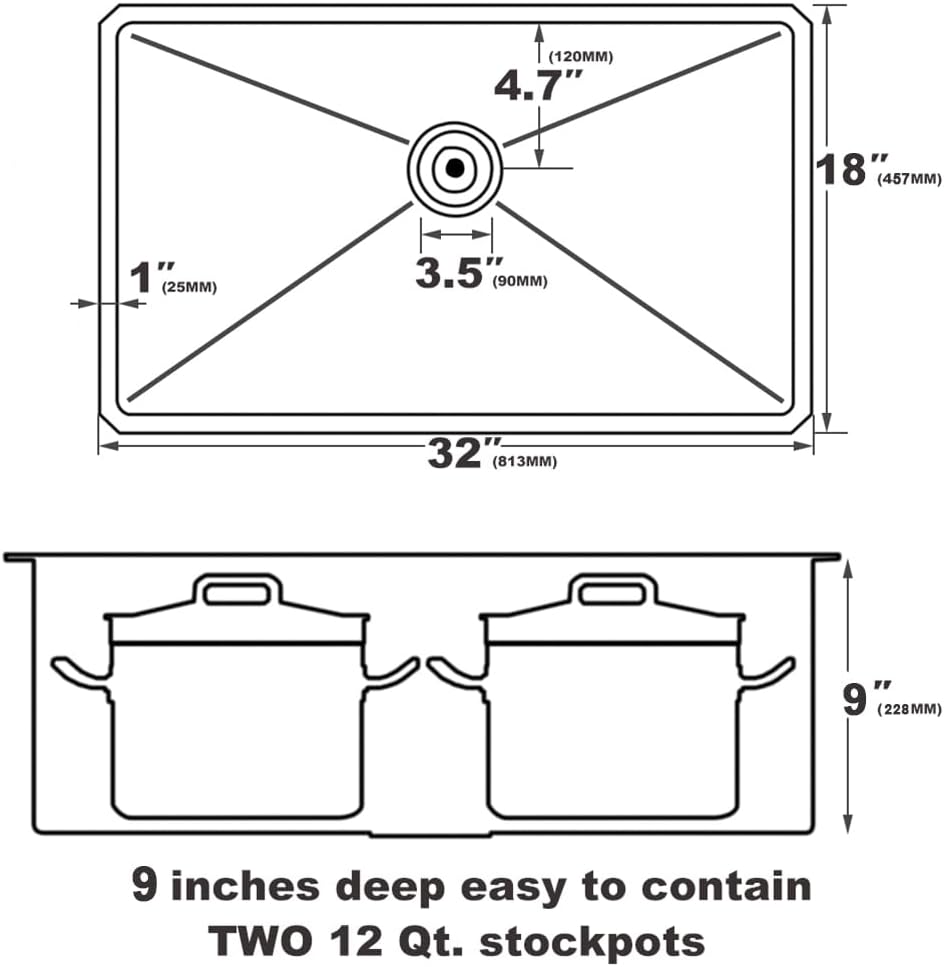 32 Inch Nano Black Undermount Kitchen Sink Stainless Steel Deep Single Bowl, 32"x18" Gunmetal Black 16-Gauge Zero
