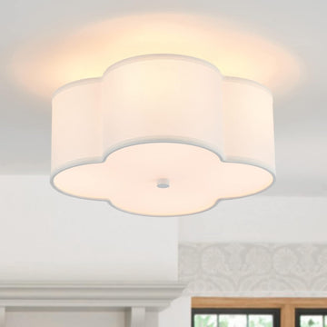 Semi Flush Mount Ceiling Light Fixture, Modern Close to Ceiling Lamp with Cream White Fabric Drum Shade Kids Room
