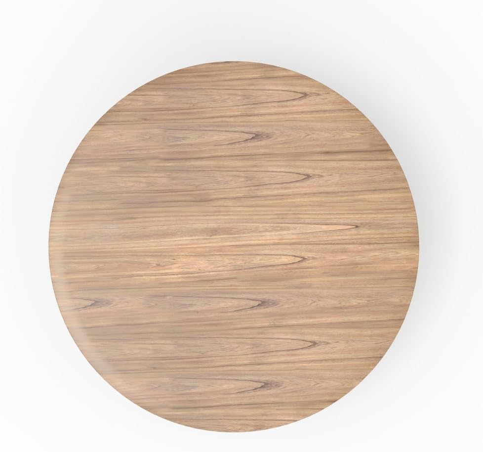 Brown Round Dining Table 59 Inches, Natural Finish with Tapered Pedestal Base, Solid Rubberwood Mindi Veneer, Seats