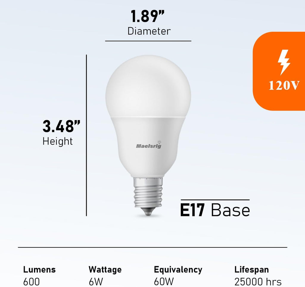 E17 Intermediate Base LED Bulb, 6W (60 Watt Equivalent) G14 Globe Ceiling Fan Light Bulbs, Cool White 4000K, 600