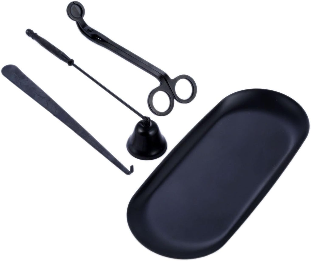 4 in 1 Candle Accessory Set with Storage Tray Plate - Candle Wick Trimmer, Candle Wick Snuffer, Candle Wick Dipper - Set of 4