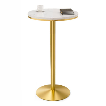 Gold High Top Marble Pub Table - 22" W, Modern Style Cocktail Table for Parties, Living Room, Kitchen, Dining Room