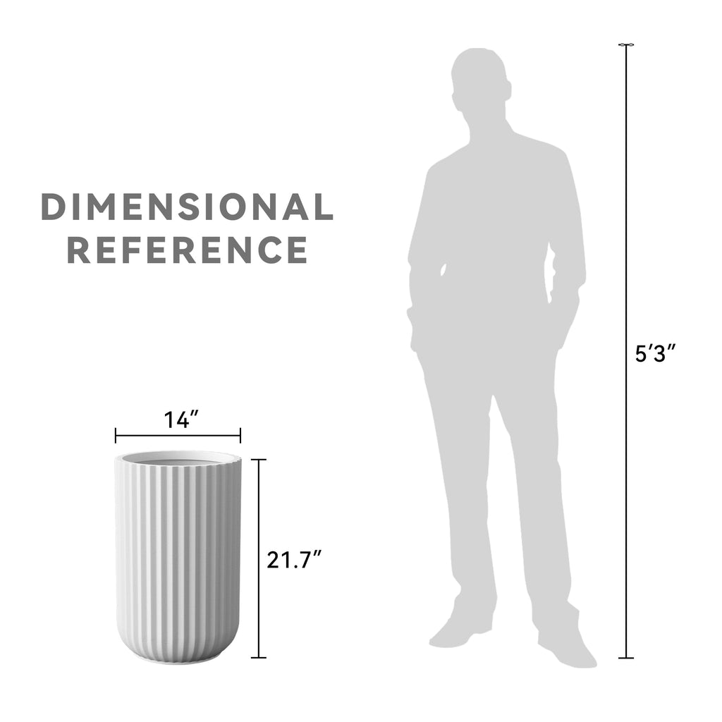 Large Round Column White Concrete Planter 21.7" Tall, Outdoor