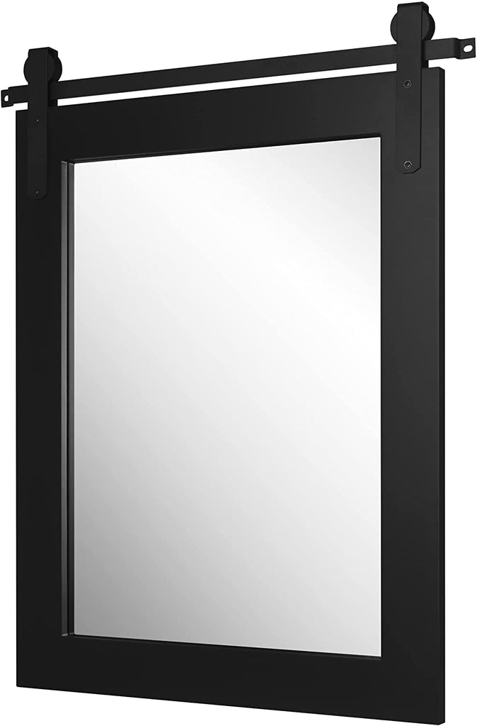28"x 22" Rustic Barn Door Mirror Wooden Framed Farmhouse Wall Mirror Vintage Decorate