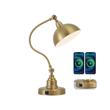 Dimmable Touch Control Gold Desk Lamp with Swing Arm Charging Port