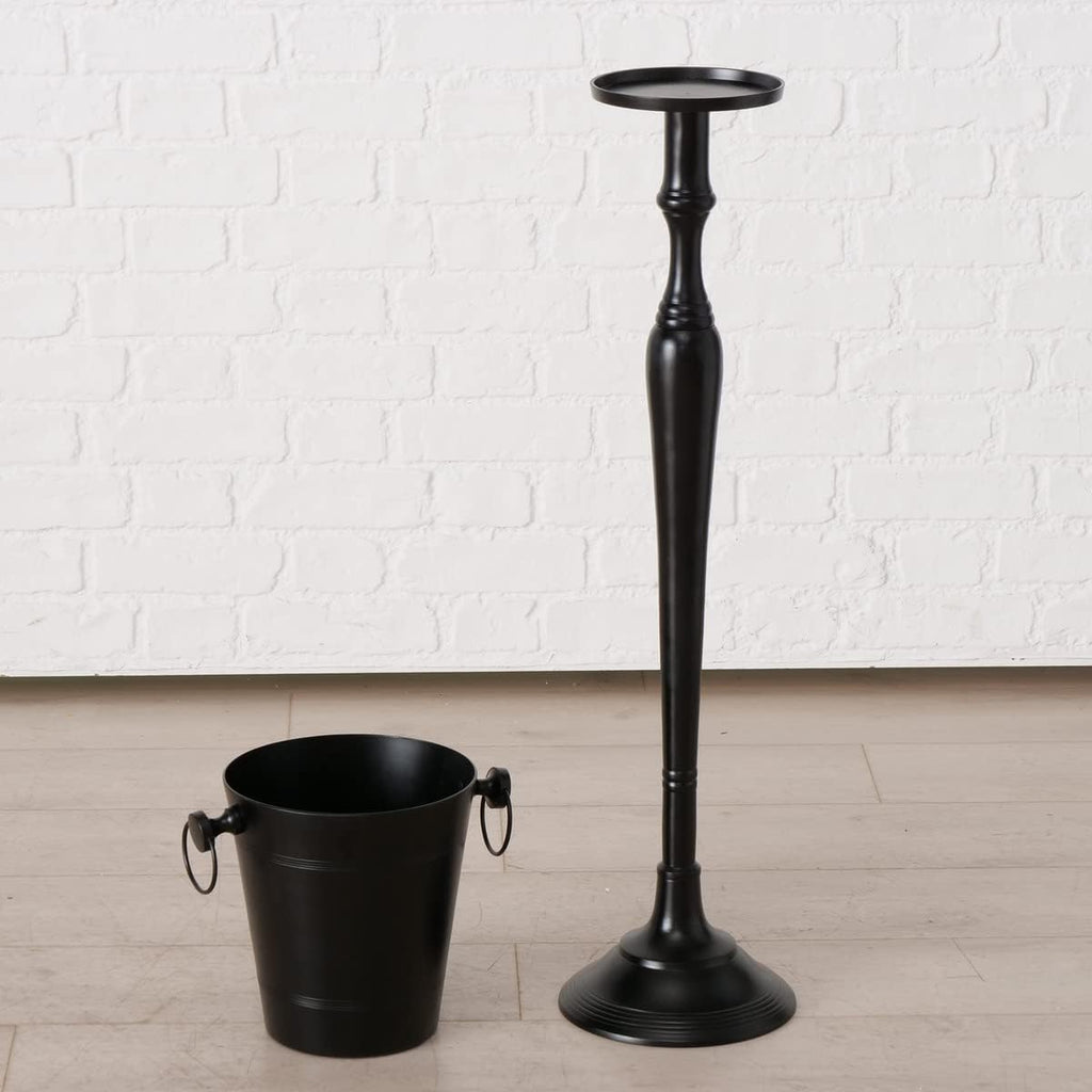 Old World Luxurious Grand Hotel Champagne Bucket with Tall Stand, Black Finished Aluminum, 42.5 Inches Tall - Set of 2