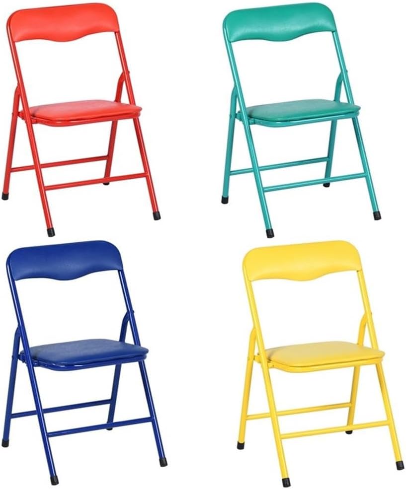 Kids Table and Chair Set, 1 Blue PVC Metal Table and 4 Colorful Red, Yellow, Green, Blue Chairs, Durable Easy-Clean