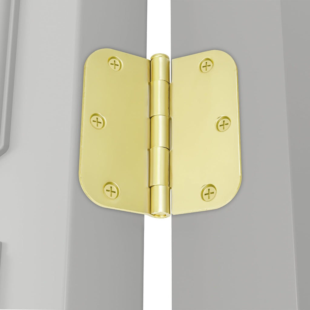 18 Pack 3.5" Polished Brass Door Hinges 5/8" Radius Corners