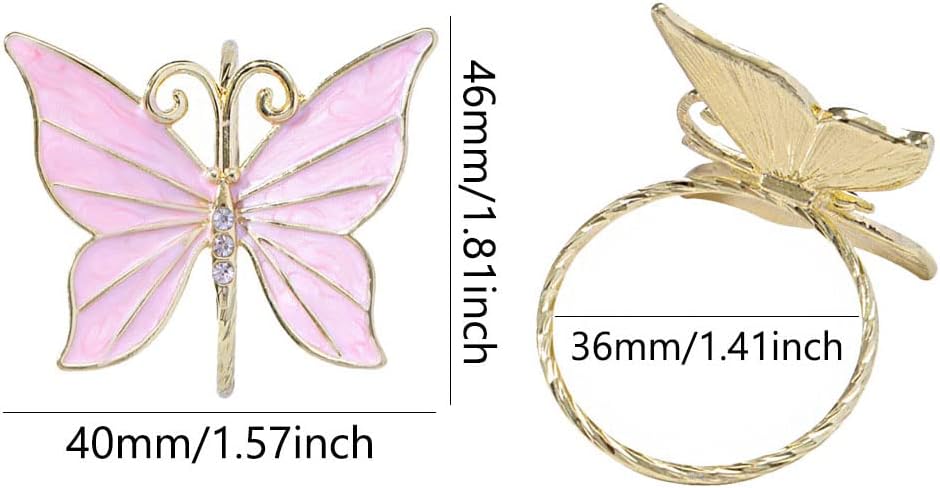 Butterfly Napkin Rings, Flower Butterfly Napkin Ring Holder for Easter, Wedding, Christmas, Dinner Party - Set of 8