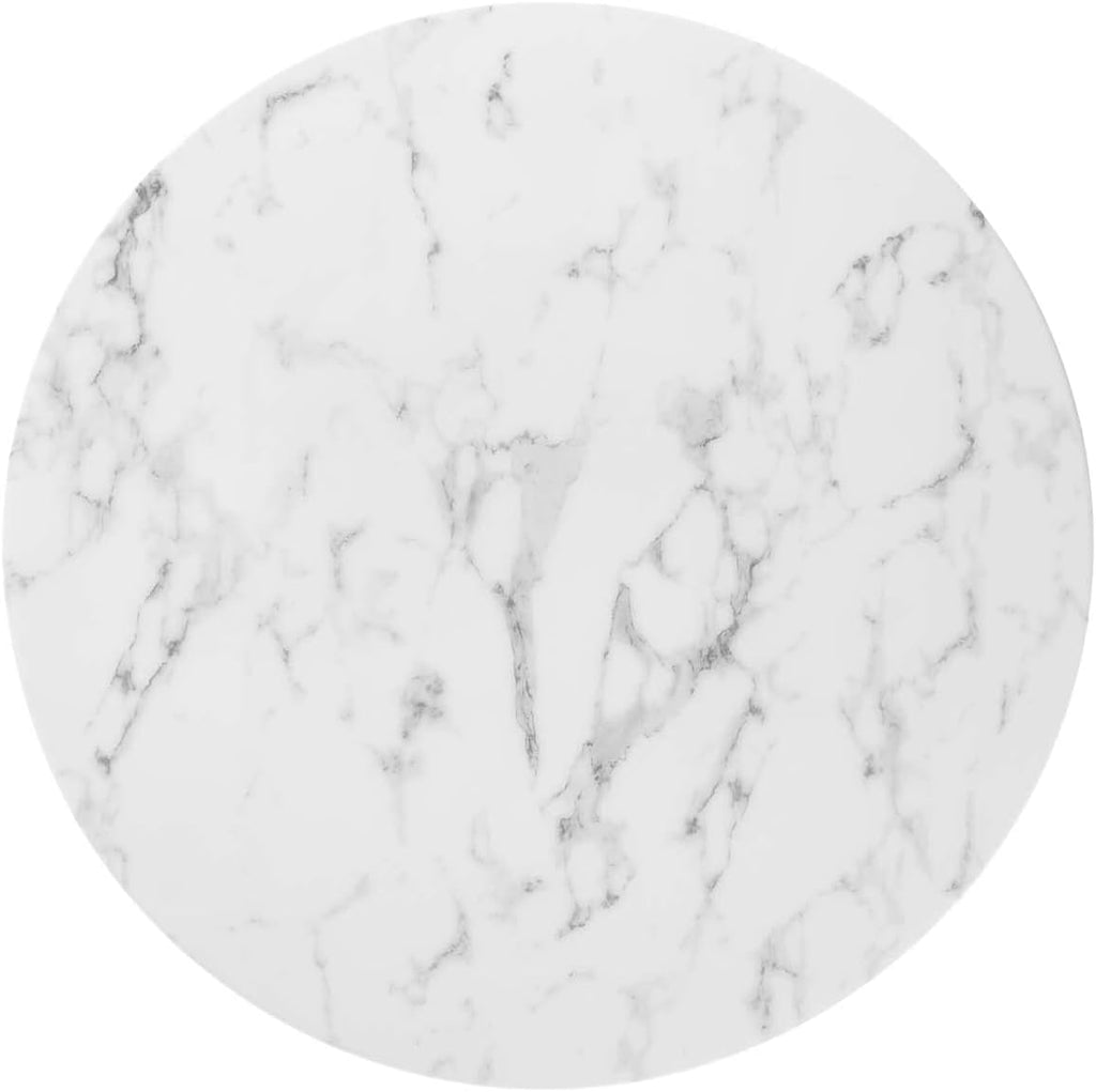 Lippa 36" Mid-Century Dining Table with Round Artificial Marble Top in Gold White