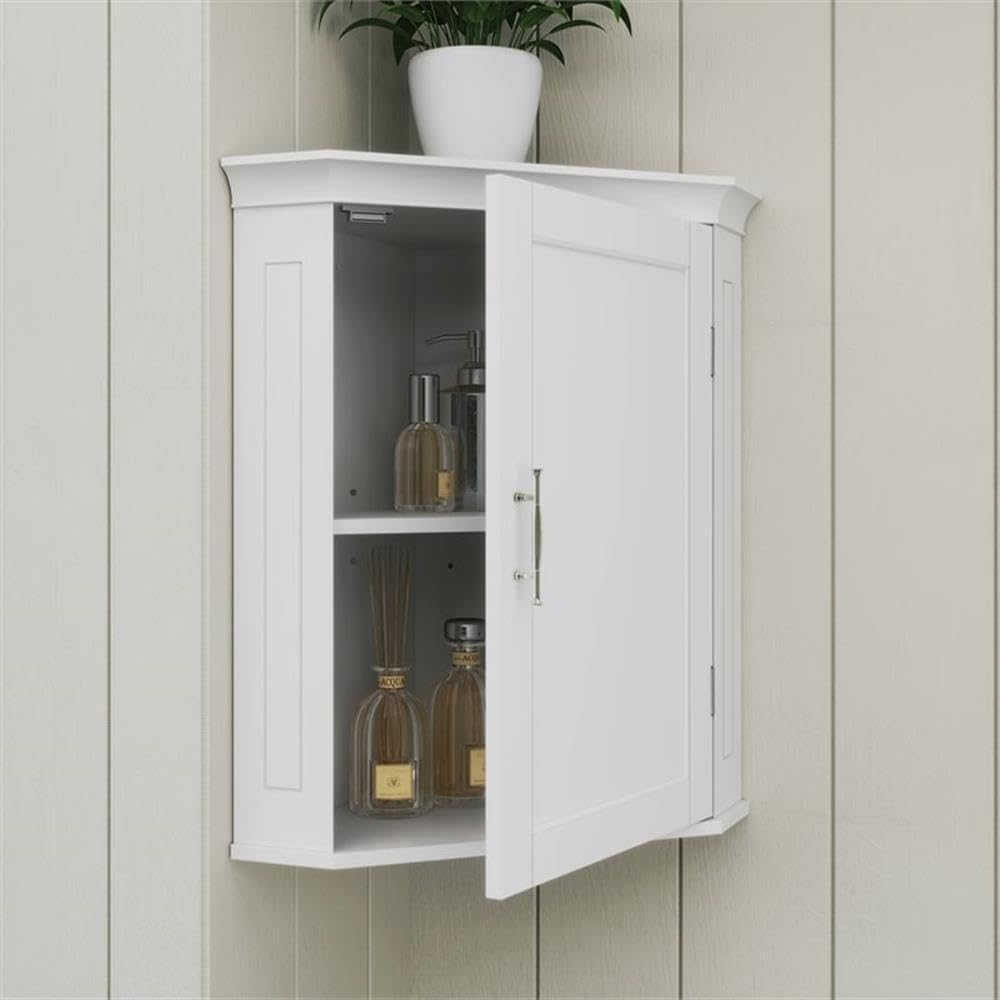 Somerset Bathroom Corner Wall Linen Storage Cabinet, White