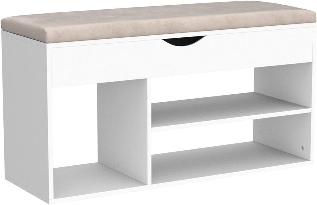 31 Inches Storage Bench with Padded Cushion, Shoe Bench with Storage Space, Upholstered Entryway Bench , 2-Tier Shoe
