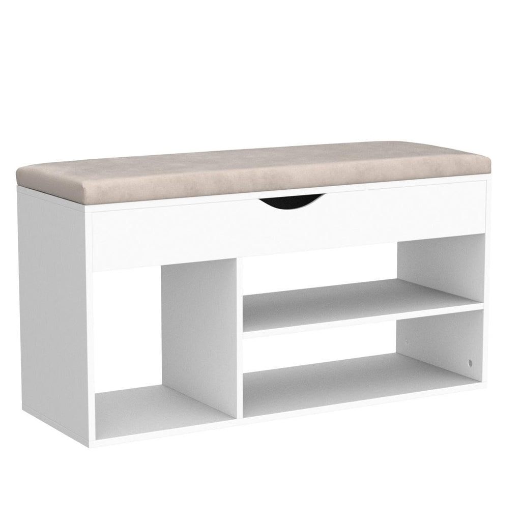 39 Inches Storage Bench with Padded Cushion, Shoe Bench with Storage Space, Upholstered Entryway Bench, 2-Tier Shoe