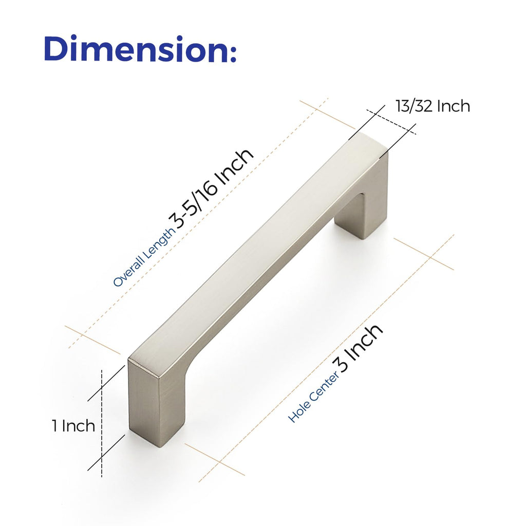 Brushed Nickel Kitchen Cabinet Solid Handles,3 Inch,5 Pack