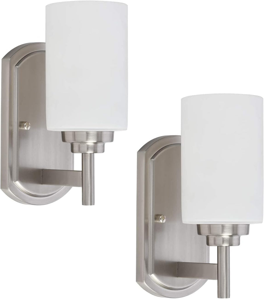 Wall Sconce Set of 2, Satin Nickel Bathroom Vanity Lights | Bathroom Vanity Lighting Fixtures,White Frosted Glass
