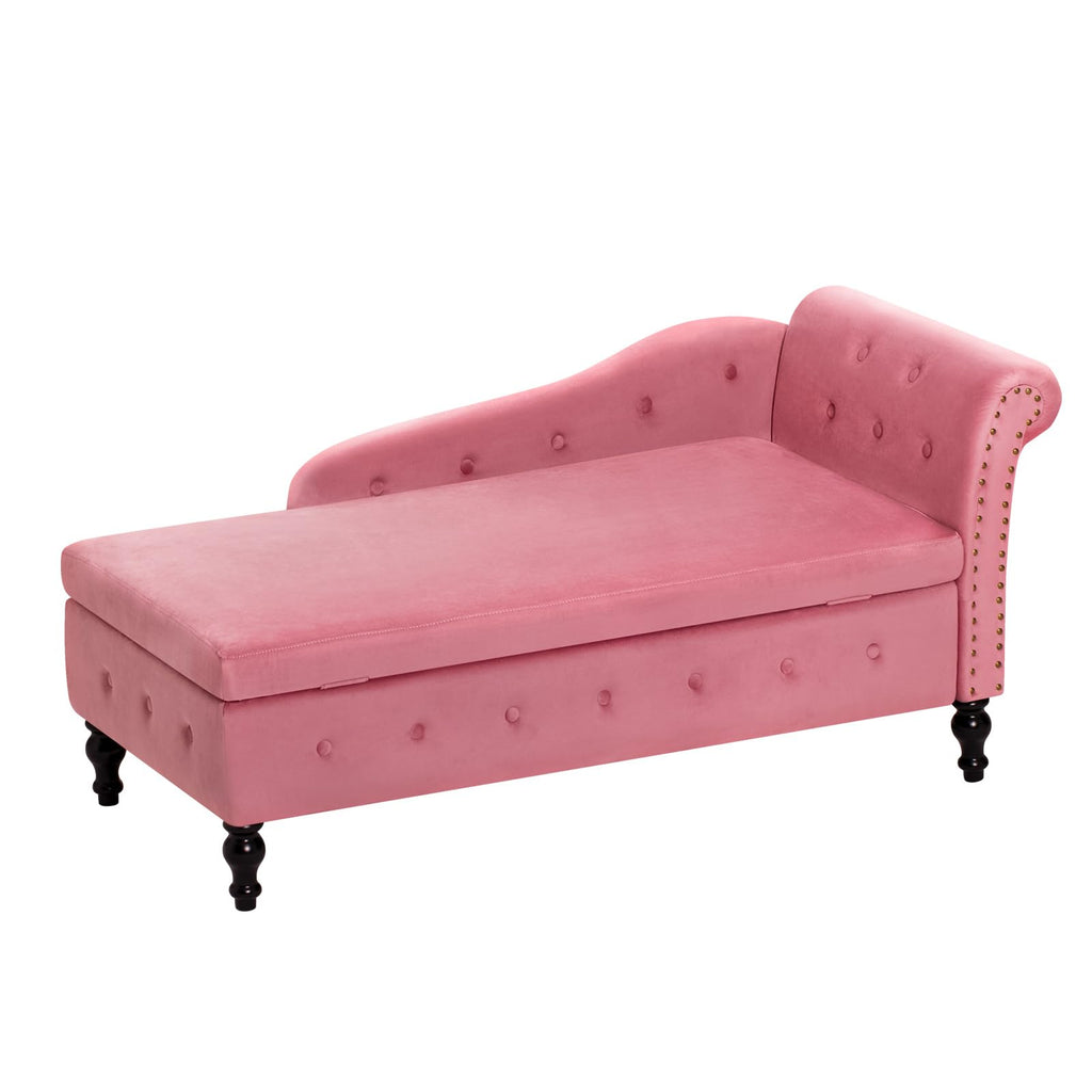 Velvet Chaise Lounge w/Right Armrest & Storage Space, Pink