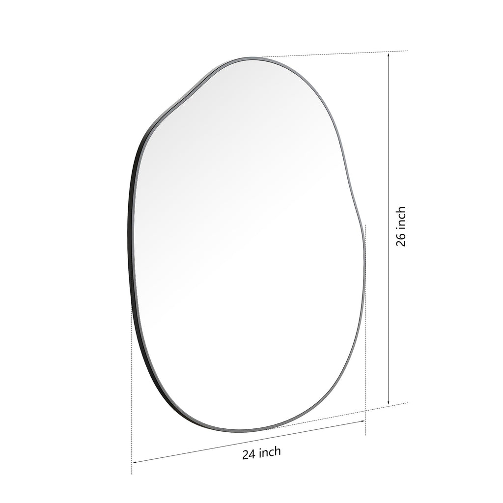 Black Irregular Mirror Asymmetrical Wood Vanity Mirror 24"x32"