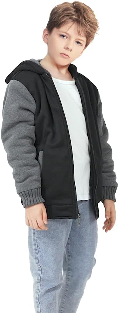 Boys Sherpa Lined Hoodie Kids Fleece Jacket Sweatshirt