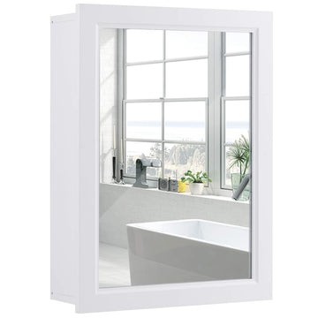 Mirrored Bathroom Cabinet, Wall Mount Storage Cabinet with Single Doors, Hanging Medicine Cabinet (White)