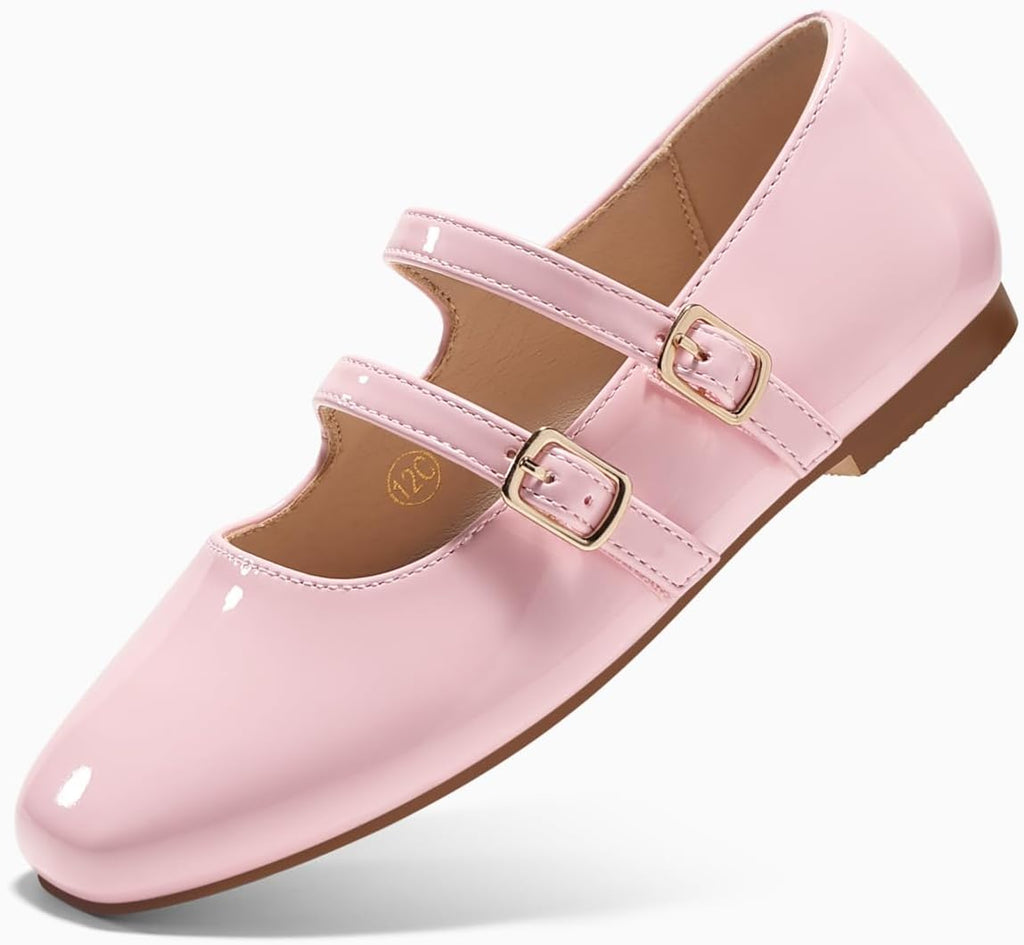 Girls Mary Jane Dress Shoes Square Toe Double Strap Flower Girl Wedding Party Ballet Flats for Toddler/Little/Big Kids