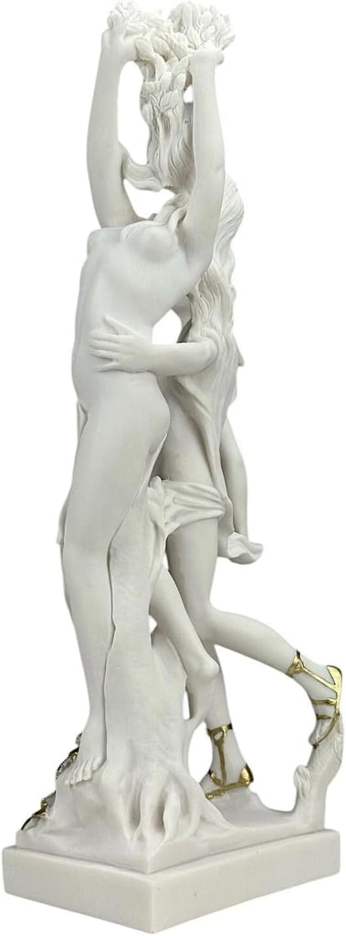 Apollo & Daphne Statue - 18.9 in Bernini-Inspired Cast Marble Sculpture, White with Gold Accents, Handmade &