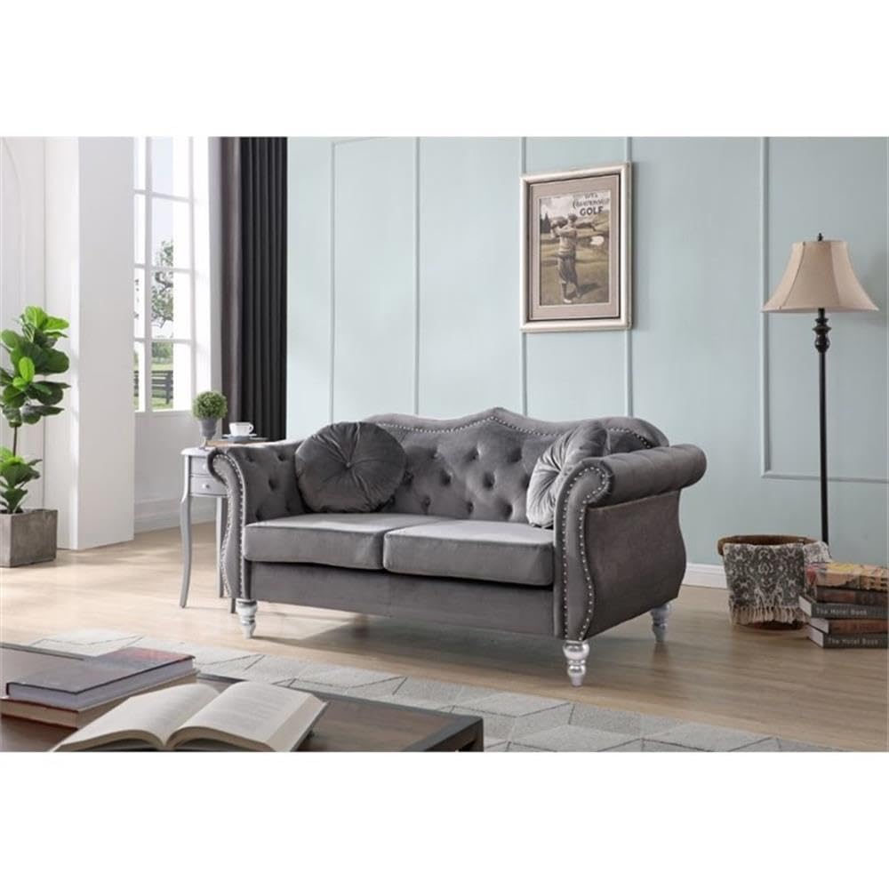 Hollywood Velvet Upholstered Loveseat in Dark Gray