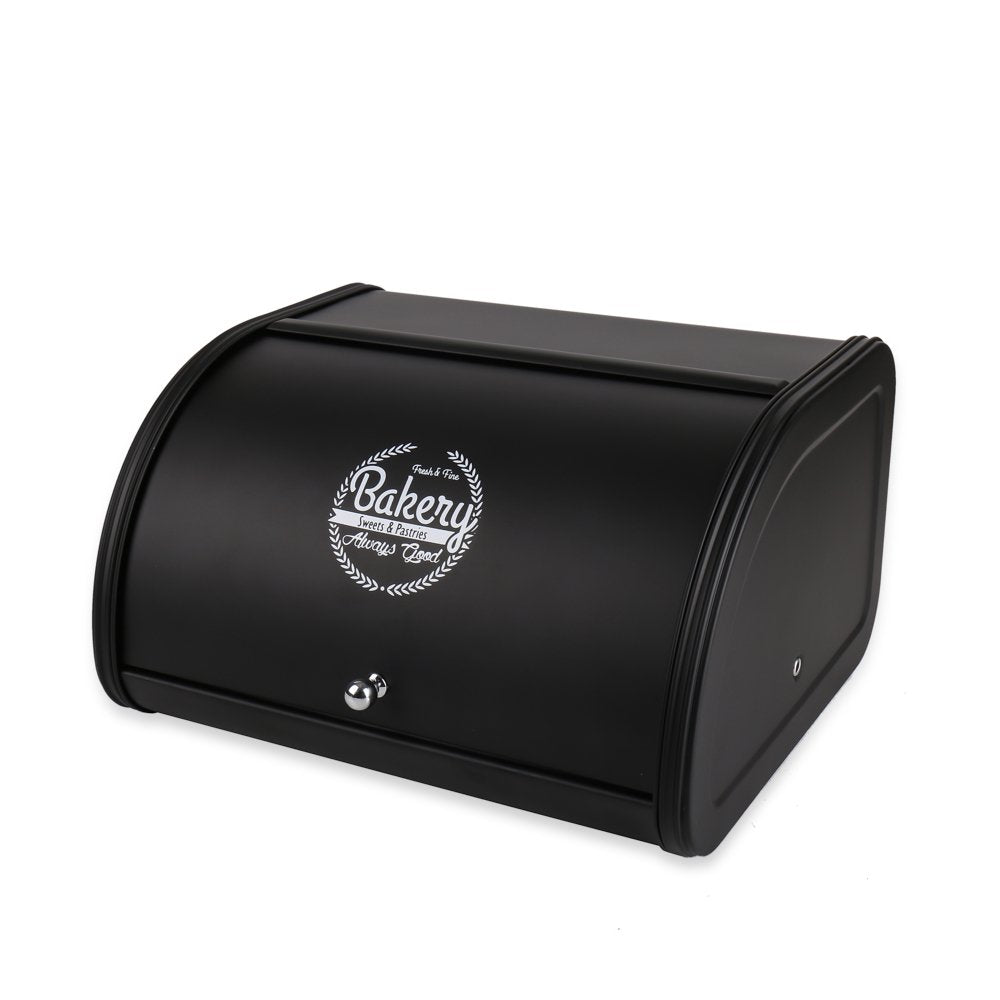 Bread Box - X458 Black Metal /Bin/kitchen Storage Containers with Roll Top Lid (Black)
