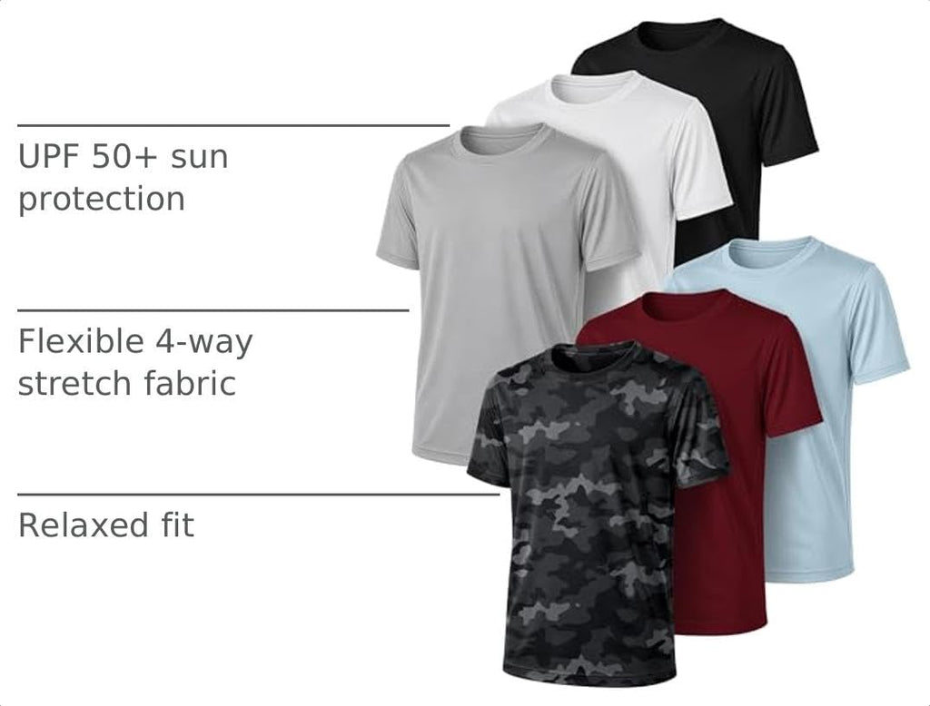 Boys Athletic Shirts 6 Pack Dry Fit Short Sleeve Boys Tshirts Basketball Baseball Soccer Tee Kids Youth & Teens